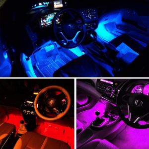 Voiture CONDUIT de Lumière de Bande de 48 LEDs 12V DC Multicolore la Musique à l'Intérieur des Voitures d'Éclairage Sous la planche de bord LED Kit d'Éclairage avec Son Actif F - Neuf
