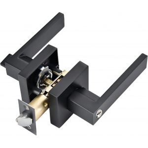 Yujtg-Serrure De Poignée De Levier De Porte, Alliage D'aluminium Poignée Porte Pour L'utilisation De La Chambre, Vestiaire, Salle De Rangement Et Bureau, Taille De Verrou 60/70mm, Carré, Noir - Neuf