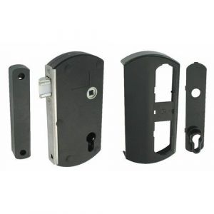 Serrure pour portail bois/PVC/alu - &agrave; p&ecirc;ne demi-tour - Modulox - noir TIRARD - Neuf