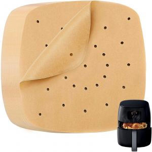 100 feuilles de papier &agrave; vapeur perfor&eacute; pour friteuse &agrave; air, 20 cm, rev&ecirc;tement antiadh&eacute;sif, r&eacute;sistant &agrave; 220&deg;C, utilisable au four et micro-ondes, nettoyage facile - Neuf