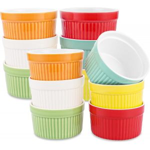 Jexnovashop-Lot De 12 Ramequins &Agrave; Souffl&eacute; En C&eacute;ramique - Passent Au Four - 200 Ml - Pour Cr&egrave;me Br&ucirc;l&eacute;e - Pour La Cuisson Et Le Dressage - Mini Ramequins En Porcelaine Multicolore Pour Desserts, Muffin - Neuf