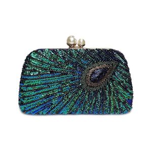Les femmes Vintage Perles de Paillettes d'Embrayage Sac &agrave; main bleu Paon Sac de Soir&eacute;e Style 1920 Nuptiale Accessoire - Neuf