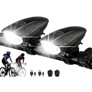 Lot De 2 Lampes Led Rechargeables Pour V&eacute;lo Avec Klaxon Et C&acirc;ble De Chargement Usb - Neuf