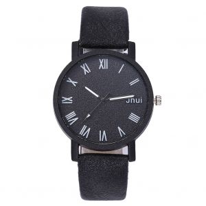 Montre A Quartz Tendance Avec Bracelet En Cuir Synthetique Et Cadran A Chiffres Romains, Unisexe, Pour Homme Et Femme (Noir) - Neuf