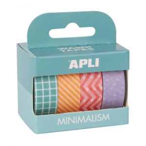 Rubans Adhésifs Décoratifs-Papier Type Washi Tape-Motifs Minimalistes Et Couleurs Pastel-4 Rouleaux-Rubans De 15 Mmx10 M. - Neuf