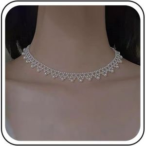 Trahoo-Collier De Fleurs De Perles Boho Collier Ras De Cou Perlé Collier De Perles D`Eau Douce Blanches Collier De Chaîne De Petites Perles Collier De Mariage De Fleurs De Perles - Neuf