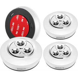 Lot De 4 Lampe Spot Led Autocollant &Eacute;clairage Suppl&eacute;mentaire Aliment&eacute; Par 3 Piles/Batteries Pour Penderie/Placard/&Eacute;tag&egrave;re/Entr&eacute;e/Cuisine/Passage -Plastique Blanc - Neuf