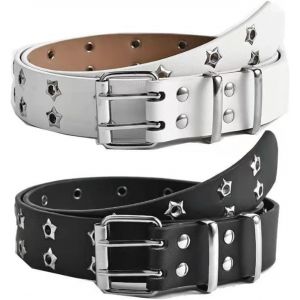 Cauc-Lot De 2 Ceintures Punk &Agrave; Rivets Pour Homme Et Femme - Double Trou - En Cuir Et M&eacute;tal - Pour Cosplay, Hip-Hop, Rock Ou Tenues Gothiques - Neuf