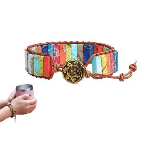 Bracelet En Cuir &Agrave; 7 Chakras Pour Hommes Et Femmes - Bijou D'amiti&eacute; Ajustable Avec Perles De Pierre - Neuf