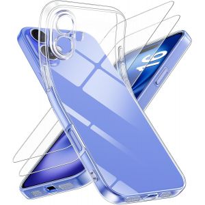 Eryi-Coque Compatible Avec Iphone 16 Et 2 Pièces Verre Trempé, [Protection Caméra] [Anti-Jaune] Antichoc Souple Tpu Bumper Protection Iphone 16 Housse 6.1"" -Transparente - Neuf