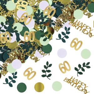 200 Pièces De Confettis Vert 60 Ans, Decoration Anniversaire Confettis Pour Decoration De Table, 20g Paillettes Confetti, Or Blanc Et Vert Adaptés À La Fête D'anniversaire, Décoration De Mariage - Neuf