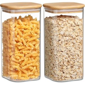 Eryi-Bocaux En Verre Avec Couvercles Hermétiques En Bambou Pour Conserver Les Pâtes,Nouilles,Grains,Grains De Café,Riz,Biscuits,Noix, Grande Capacité Bocaux Rangement Cuisine 2 Paquet 1600 Ml - Neuf