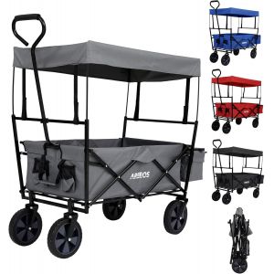 Chariot Pliable Avec Toit | Chariot De Transport | 2x Poches En Filet Et 1x Poche Extérieure | Pneus Pleins En Caoutchouc | Xxl | Capacité De Charge De 70 Kg | Noir - Neuf