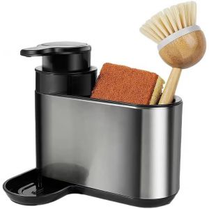 Soap Dispenser & Kitchen Sink Organizer 2 in 1 Sink Sponge Holder Kitchen Soap Dish with Measuring Cup - Neuf