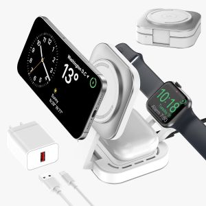 JGD-Chargeur sans Fil 3 en 1 pour appareils Apple, Chargeur Induction, 3 en 1 Station de Charge Rapide pour Magsafe iPhone 17/Air/16/15/14/13/12, Apple Watch,AirPods Pro/2/3/4 (Adaptateur Inclus) (Ar - Neuf