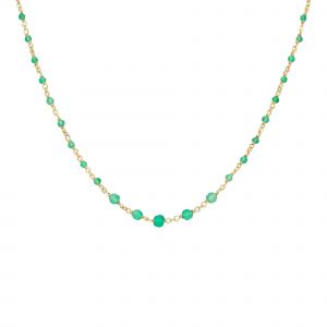 Collier Argent Dor&eacute; Cascade Pierre Onyx Vert - Neuf