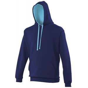 Sweat &Agrave; Capuche Contrast&eacute;e Unisexe - Jh003 - Bleu Marine Et Bleu Hawa&iuml;en - Neuf