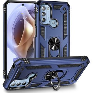 Kal-Coque Pour Motorola Moto G31 4g, Étui De Protection Slim Soft Tpu + Pc,Heavy Duty Dual Layer Protective Housse Avec Support De Bague En Métal, Bleu - Neuf