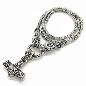 Viking Odin Amulette Thor Marteau Mjolnir Pendentif T&ecirc;te De Loup Irlandais Noeud Wicca Pagan Talisman Bijoux Collier Hommes Femmes - Neuf