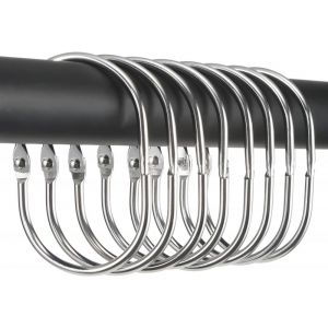 Lot de 10 crochets de rideau de douche (argentés), anneaux de douche ovales à pression pour rideau, crochets de douche coulissants en douceur pour tringle à rideau de douche - Neuf