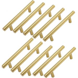 YUJTG-Lot de 10 Poignee Meuble Doré Poignée de Meuble Cuisine Dorée Poignée de Meuble Dorée en Acier Inoxydable Entraxe 128mm - Neuf