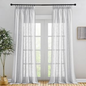 Tianyi-Voilage De Fenêtre - Rideaux Avec Galon Fronceur Draperies Avec Motif De Croix Décor De Maison Lumineux Souple Demi Transparent, L 140 X H 245 Cm, Gris Clair, 2 Pcs - Neuf