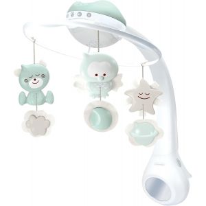 Kalanka-Infantino Mobile Musical 3-En-1, Mobile Transformable En Projecteur Et En Veilleuse Avec Mode Réveil, 6 Mélodies Intégrées Et 4 Sons Nature, Sage - Neuf