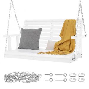 Balancelle De Porche En Bois 4 Pi-Duoku-Banc De Balan&ccedil;oire Robuste-Pour Jardin Et Terrasse-Blanc-Avec Cha&icirc;nes De Suspension - Neuf