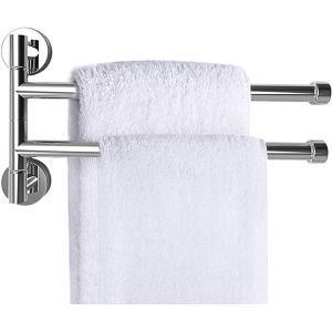 ERYI-Porte Serviettes Mural 180° Serviette Support Porte-Serviettes Acier Inoxydable Barre À Serviettes Chrome (2-Armer) - Neuf