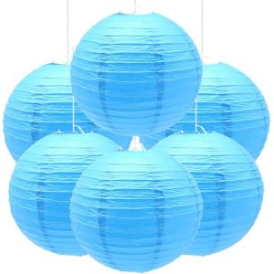KALANKA-Lot de 6 lanternes en papier rondes - Pour mariage, fête, anniversaire - Bleu ciel - Neuf