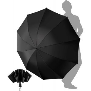 Parapluie Pliant Invers&eacute; Compact - Parapluie Homme Automatique Resistant Vent, Parapluies Noir De Voyage Portables Pour La Pluie, Rev&ecirc;tement En 210t, Port&eacute;e 105 Cm, 10 Sections - Neuf