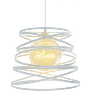 KAL-Suspension Industrielle Rétro Ø30Cm, Lustre Vintage Abat-Jour Luminaire En Métal Plafonnier E27 Corde Ajustable Décoration (Blanc) - Neuf