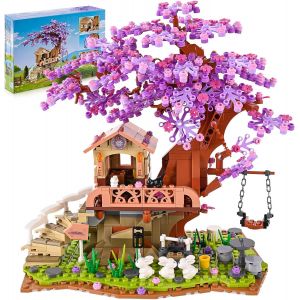 YOUY-Friends Cabane Dans Les Arbres,Ensemble De Construction Jardin Aux Fleurs De Cerisier Avec Éclairage Led,Friends Maison Set Filles Pour Enfants Garçons Filles De 8+ (841 Pièces) - Neuf
