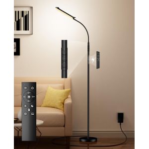 Lampadaire Sur Pied Salon 18w 4 Températures De Couleur Et 4 Luminosités Avec Télécommande - 1h Minuterie - Lampadaire Flexible À Col De Cygne Pour Bureau Chambre (Noir) - Neuf