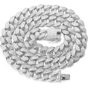 Kal-Cha&icirc;ne Cubain Diamant Homme,14/20mm Plaqu&eacute; Or V&eacute;ritable 18 Carats/Platine Or Blanc Collier Ras Du Cou Bracelet,Diamants De Laboratoire Incrust&eacute; Fabrication Artisanal,Avec Bo&icirc;te-Cadeau - Neuf