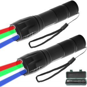 Lot De 2 Lampes De Poche Led 4 En 1 Avec Lampe De Poche Multicolore Rouge, Vert, Bleu, Blanc - Rechargeable Par Usb - Lampe De Poche Étanche Pour Camping, Urgence, Aventure En Plein Air - Neuf