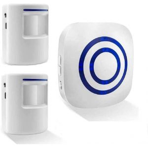 HUEJ-Sonnette Sans Fil Kit De Carillon De Porte Electrique Avec 1 Récepteur Et 2 Détecteur De Mouvement Pir Capteur Alerte Visiteur Alarme De Sécurité Avec 38 Mélodies Au 3 Niveau Volumes - Neuf