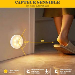 Veilleuse D&eacute;tecteur De Mouvement, 3 Couleurs, 0.5w Lampe &Agrave; Led Sans Fil Pour Placard Armoire, Lampe De Nuit Magn&eacute;tique Usb Rechargeable Veilleuse Automatique Pour Escalier Couloir, Lot De 2 - Neuf