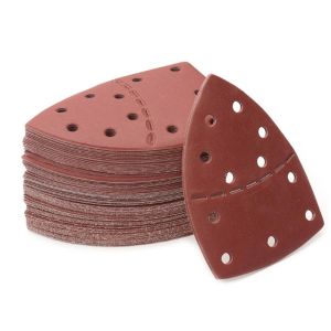 Lot de 60 papiers Abrasifs Triangulaires,105x152mm,Ponceuse Triangulaire Grain 40/60/80100/120/150/180/240 pour ponceuse orbitale aléatoire (11 trous) - Neuf