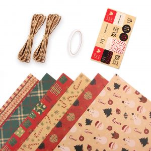 Ensemble De Papier Cadeau De No&euml;l De Feuilles De Papier Kraft D'emballage De No&euml;l Motif Renne Flocons 6 &Eacute;tiquette Cadeau Papier Kraft 2 Rouleaux Di Cordes Cadeaux Verser Pr&eacute;sent Cadeau No&euml;l - Neuf