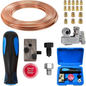 MEVRONISSHOP-4,75 mm Universel Outils D'&eacute;vasement de Tuyaux de Freins Kits, Durable et Portable, avec Conduite de Frein de 7,62 m de Diam&egrave;tre de 4,76 mm, 16 Raccords en de 25FT (Jaune dor&eacute; + Bleu) - Neuf
