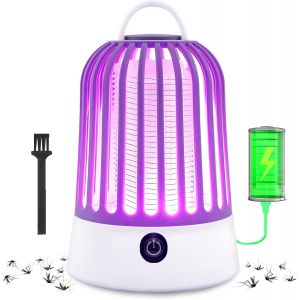 Lampe anti-moustiques rechargeable, anti-moustiques UV, anti-mouches électrique 5 W 3 000 V, anti-moustiques extérieur, anti-moucherons intérieur, piège à mouches efficace, portée 80 m² - Neuf