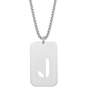 Kal-Homme Acier Inoxydable Dog Tag Initiale Lettre Pendentif Collier Carr&eacute; Militaire Charme Avec Cha&icirc;ne - Neuf