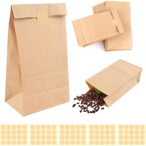 50 Pcs Sac en Papier Kraft, Sachet Bonbons Anniversaire 18 * 9 * 5.5cm, Sacs en Papier Marron avec 100 Autocollants Sachet Kraft Petit Papier de Bonbon Pochette pour Mariage Noël Sac Cadeau - Neuf