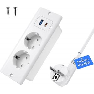 Prise encastrée avec USB-C 20 W,2 Prises de Bureau avec USB-A et Type-C,4 en 1 de Bureau,3 Prises escamotables avec rallonge de 1,8 m,multiprise encastrée pour Bureau,Blanc - Neuf
