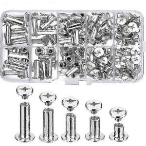 80 Pcs 5 Tailles Vis De Reliure En M&eacute;tal,Vis De Chicago,Rivets &Agrave; Vis Solides En Acier Inoxydable Pour Le Bricolage,La D&eacute;coration Du Cuir,La R&eacute;paration De Reliure,L'artisanat,Etc. (Argent) Qy - Neuf