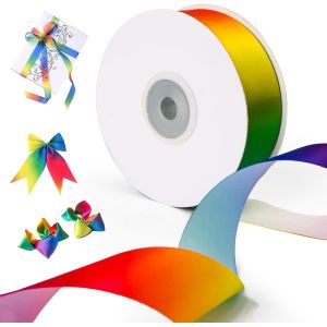 Ruban De Satin Multicolore ,1 Rouleau De 25 Mm X 22 M - Ruban De D&eacute;coration Arc-En-Ciel En Tissu Pour Mariage ,Emballage Cadeau (Arc-En-Ciel) - Neuf