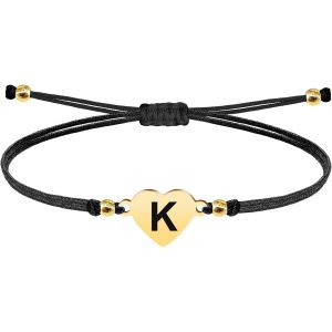 Eryi-- Bracelet Lettre Initiale A - Z En Acier Inoxydable Avec Fil Ciré, Bracelet Femme Ou Homme, Bracelet Coeur Avec Lettre Gravée, Cadeau Pour Mère, Fille, Amie, Petite Amie - Neuf