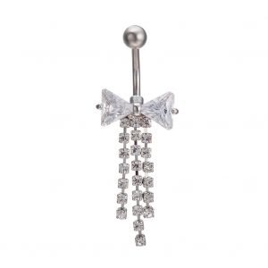 Piercing De Nombril En Acier Inoxydable Avec Noud Papillon Et Pompon, Bijou Blanc - Neuf