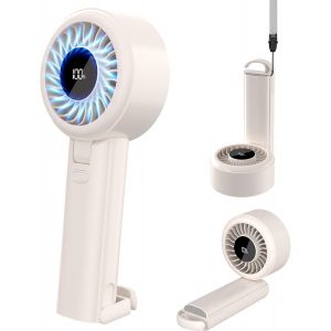 KALANKA-Mini Ventilateur Portable, 1-100 Vitesses Ventilateur Main, 4000mAh avec Affichage LED, Pliable 90 ° pour Bureau, Voyage, Camping(Blanc) - Neuf
